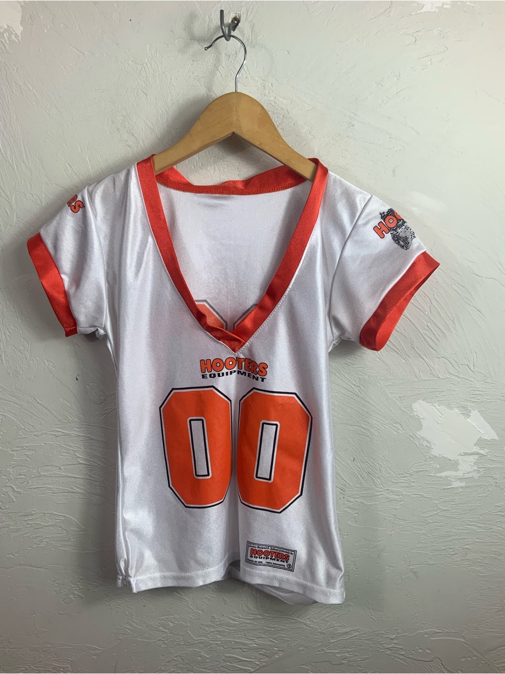 Vtg Hooters Girl Uniform Football Jersey Small 00 White Orange Mesh V-Neck USA